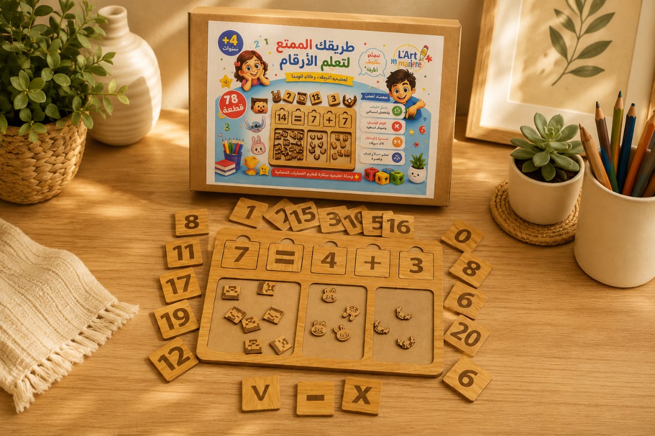🎲 لعبة تعليمية خشبية لتعلّم الأرقام والحساب – 78 قطعة