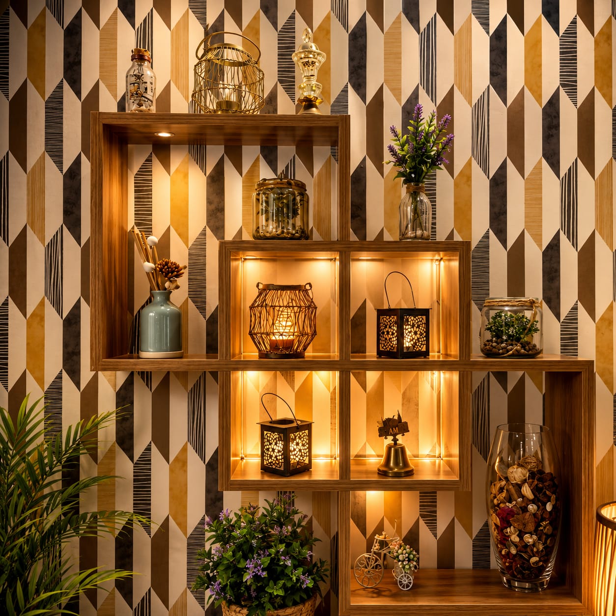 Étagère Murale LED Design Géométrique – Décoration & Rangement 2 en 1