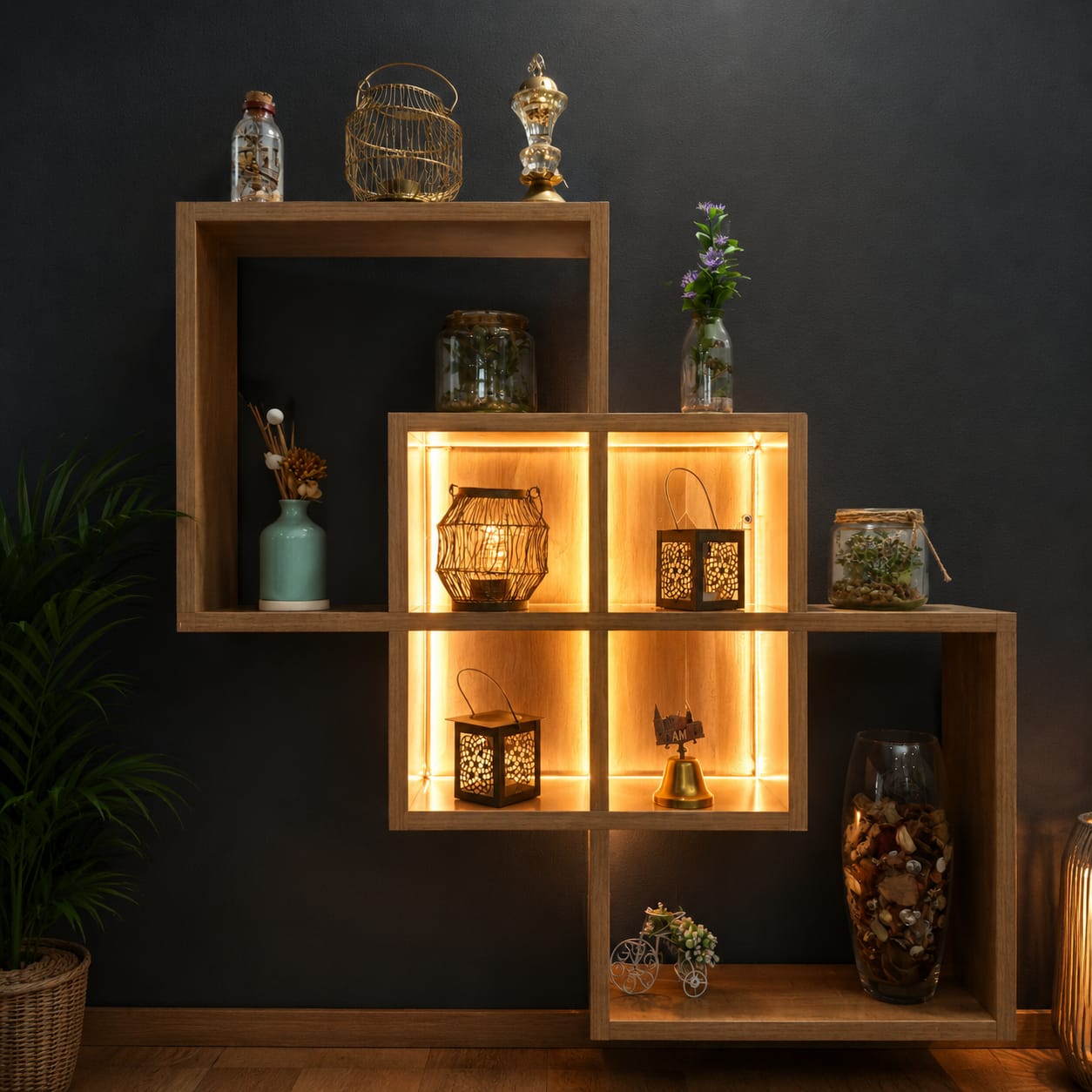 Étagère Murale LED Design Géométrique – Décoration & Rangement 2 en 1